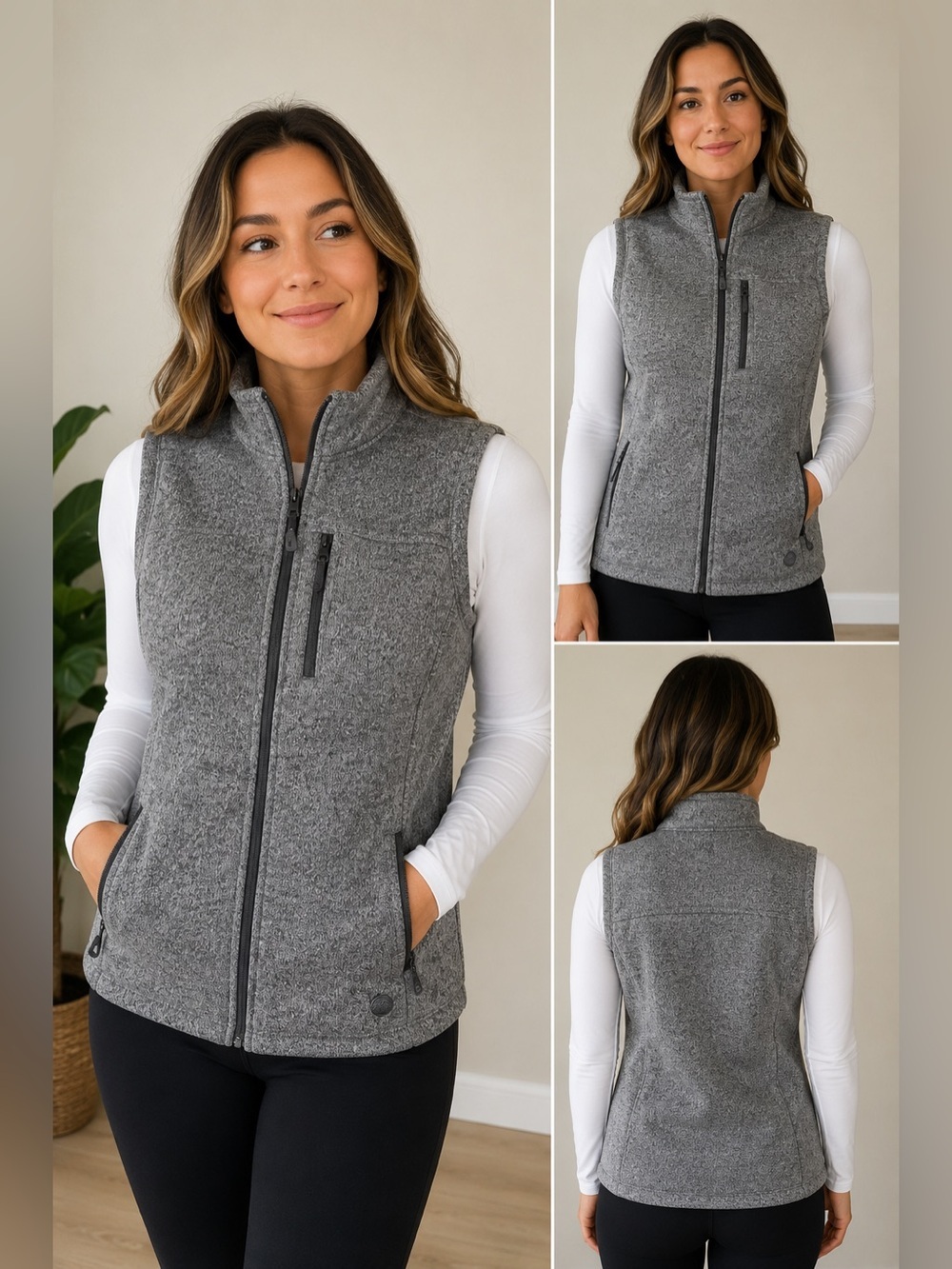WindRiver T-MAX Heat Sweater Fleece Vest Women’s Large Gray Full Zip Lightweight
